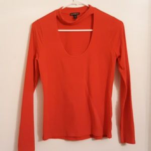 Express Red Choker Neckline Long Sleeve Top